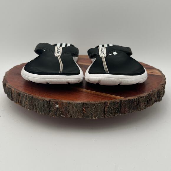 Adidas Women's Comfort Flip Flop Black White 3-Stripe Thong Slides Sandals Sz 8 - Picture 3 of 10